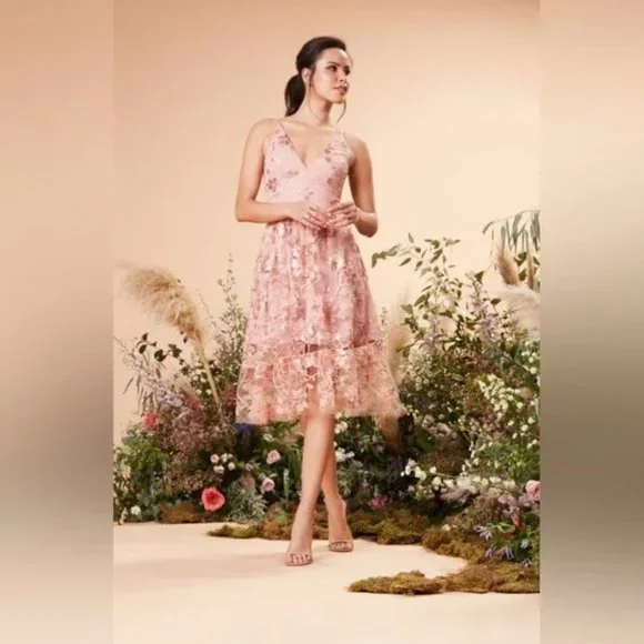 Dress the Population | Dresses | Nwt Dress The Population Ally Mesh 3d Dress  Dusty Pink | Poshmark